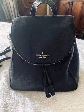 ♠️ Black Pebbled Leather Kate Spade Backpack with Gold Logo